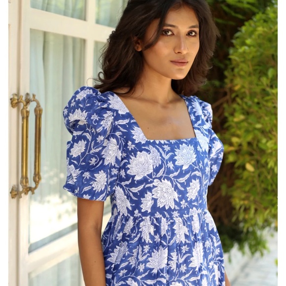 Monsoon and Beyond Estela Dress Blue Rohida XS Floral Print Puff Sleeve - Picture 12 of 12